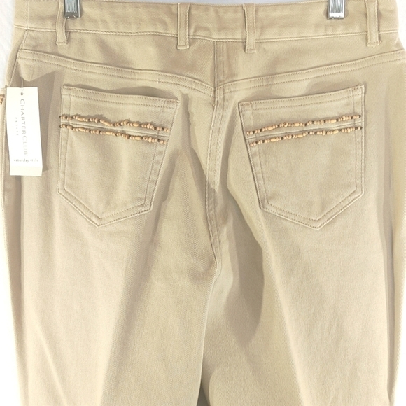NWT Charter Club Petite Embellished 5 Pockets Khaki Denim Pants Jeans Size 10P - Picture 6 of 12